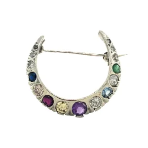 Sale Witgouden broche crescent met diamant en glas 14 krt Broches