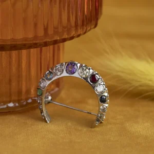 Sale Witgouden broche crescent met diamant en glas 14 krt Broches