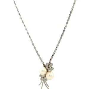 Fashion Witgouden collier met diamant en parel hanger 14 krt Kettingen Met Edelsteen