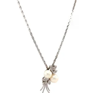 Fashion Witgouden collier met diamant en parel hanger 14 krt Kettingen Met Edelsteen