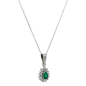 Online Witgouden collier met smaragd en diamant hanger 18 krt Kettingen Met Edelsteen