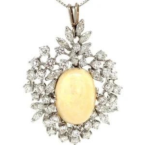 Best Witgouden hanger met opaal en diamant 14 krt Broches | Gouden Hanger Met Edelsteen
