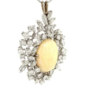Best Witgouden hanger met opaal en diamant 14 krt Broches | Gouden Hanger Met Edelsteen