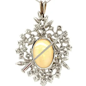 Best Witgouden hanger met opaal en diamant 14 krt Broches | Gouden Hanger Met Edelsteen