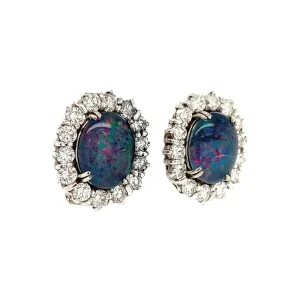Discount Witgouden oorclips met diamant en opaal 14 krt Oorstekers | Oorbellen Met Edelsteen