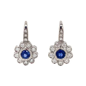 Clearance Witgouden oorhangers met saffier en diamant 18 krt Oorbellen Met Edelsteen