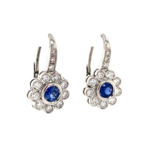 Clearance Witgouden oorhangers met saffier en diamant 18 krt Oorbellen Met Edelsteen
