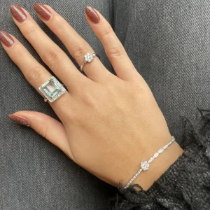 New Witgouden ring met aquamarijn en roosdiamant 14 krt Diamanten Ringen | Ringen Met Edelsteen