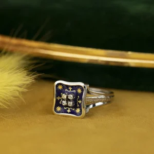 Discount Witgouden ring met emaille en diamant 18 krt Diamanten Ringen | Ringen Met Edelsteen
