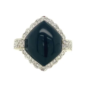 Hot Witgouden ring met onyx en diamant 14 krt Diamanten Ringen | Ringen Met Edelsteen