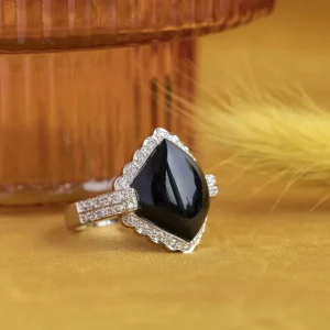 Hot Witgouden ring met onyx en diamant 14 krt Diamanten Ringen | Ringen Met Edelsteen