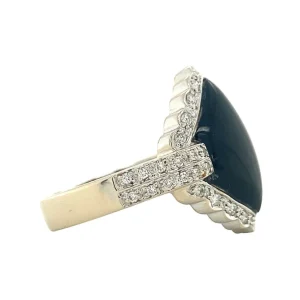 Hot Witgouden ring met onyx en diamant 14 krt Diamanten Ringen | Ringen Met Edelsteen