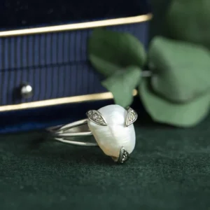 Fashion Witgouden ring met parel en diamant 14 krt Diamanten Ringen | Ringen Met Edelsteen