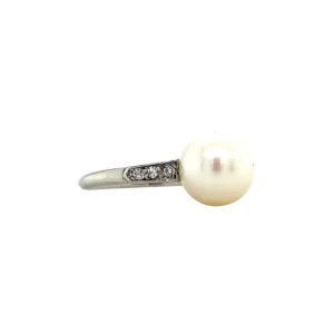 Hot Witgouden ring met parel en diamant 14 krt Diamanten Ringen | Ringen Met Edelsteen